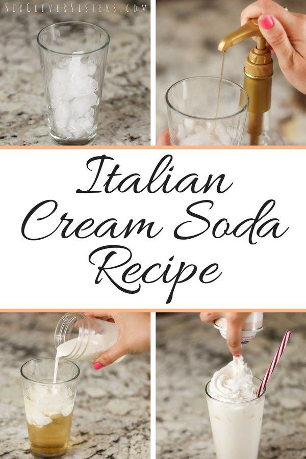 italian ice cream soda recipe is shown in four different pictures with text overlays