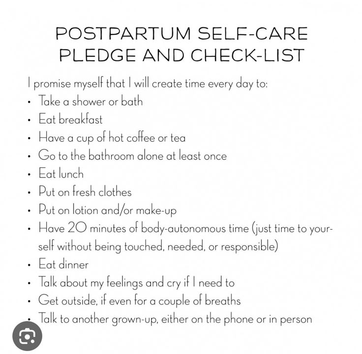 a poster with the words postpartum self - care peddle and check - list