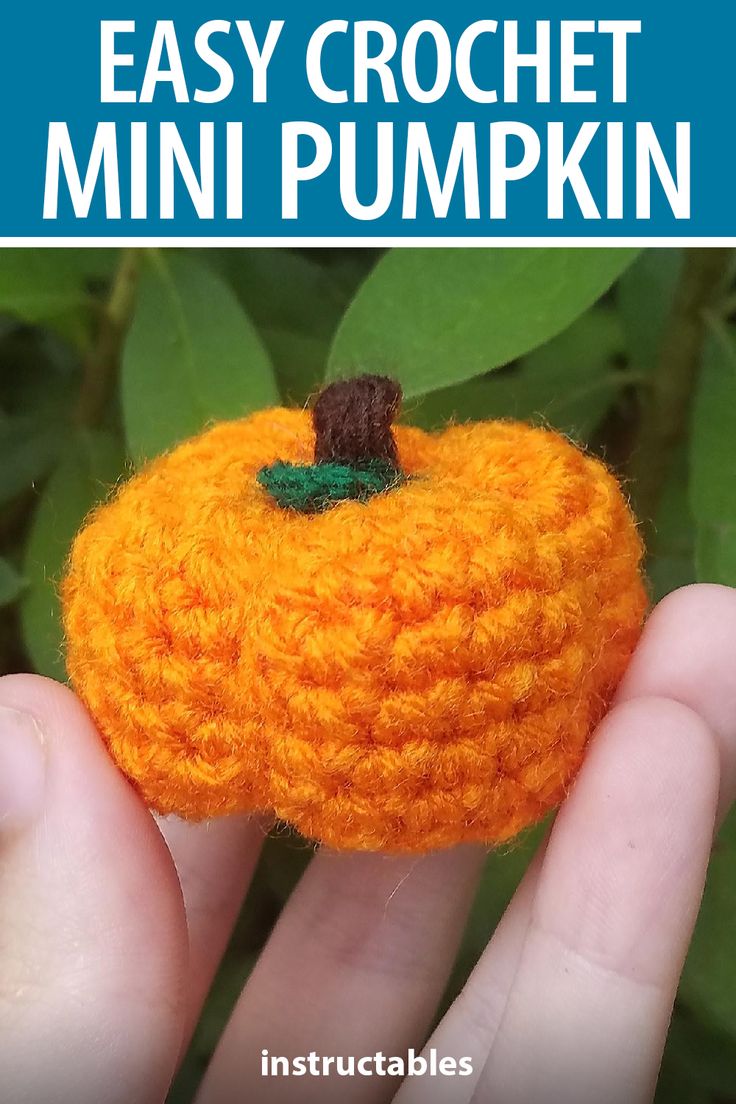 an easy crochet mini pumpkin is shown in the hand