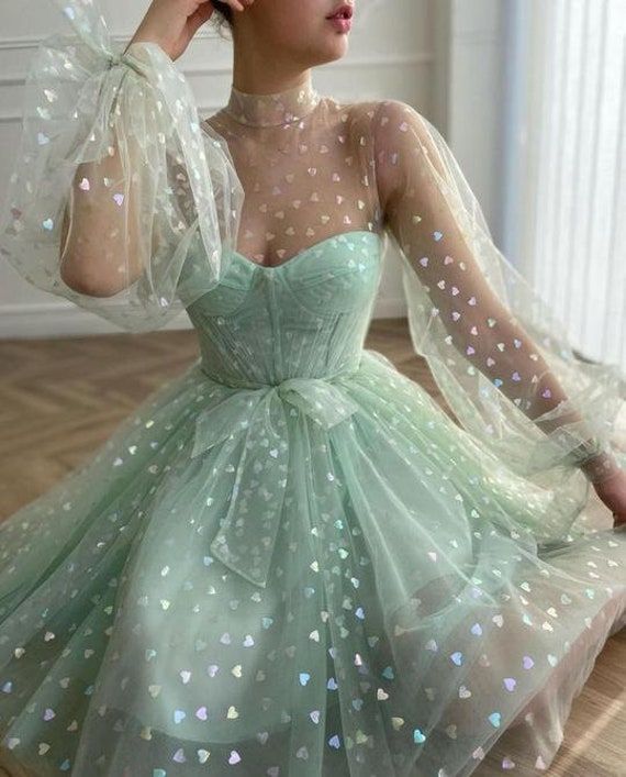 Brithday Dress, High Neck Prom Dress, Green Cocktail Dress, Mini Homecoming Dresses, Green Tulle, Dress Tulle, Short Prom Dress, Ball Gowns Prom, Short Prom