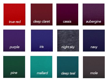 an image of color swatches with the words true red, deep blue, purple, and green