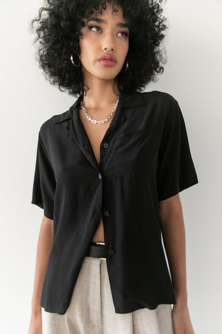 Named after the elegant Carmen Kass, comes the Kass top. This timeless silk button down is the perfect go to piece for your wardrobe. With an oversized fit, it the perfect mix of masculinity and femininity. Black - 100% Silk Crepe Dry Clean Only. Saiai is 5'8 / 172 cm and wearing a size 1 which is equivalent to a Small. Masculinity And Femininity, Carmen Kass, Silk Crepe, Timeless Pieces, Outfit Inspirations, Dry Clean, Silk, Wardrobe, Women's Top