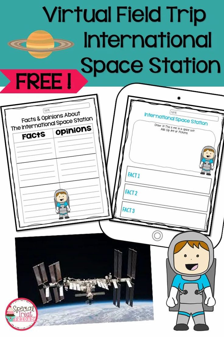 the space station with text that reads virtual field trip international space station freebiet