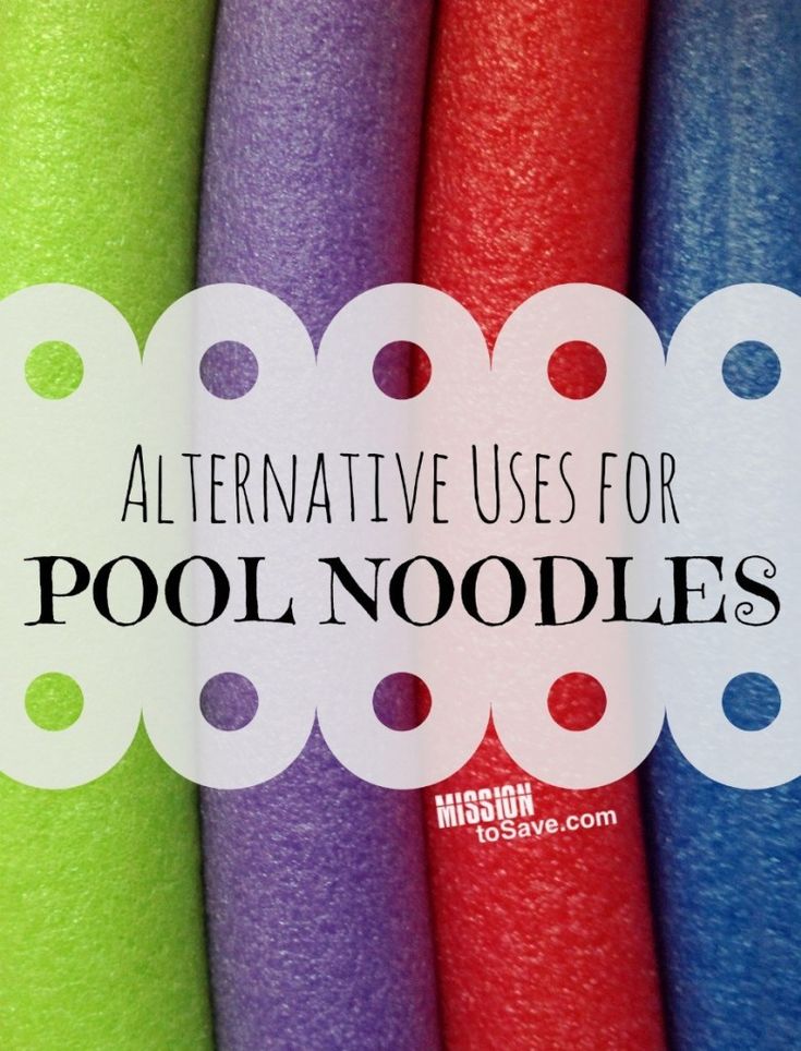 four different colored pool noodles with the words alternative uses for pool noodles on top and bottom