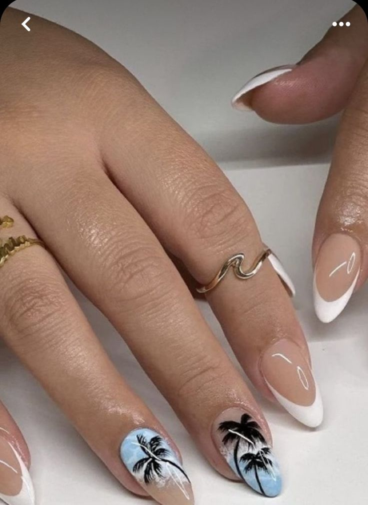 Summer Nails Vacation The Beach, Almond Beach Nails Ideas, Beach Nails Vacation Almond, Summer Cruise Nail Ideas, Nail Ideas For Summer Almond, Summer Beach Nail Designs Hawaii, Summer Holiday Nail Ideas, Cuba Nails Designs, Island Nail Ideas