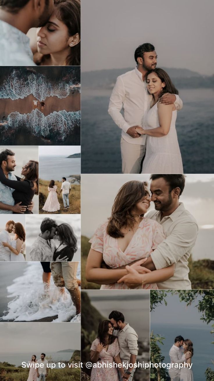 a collage of photos with people and water in the background