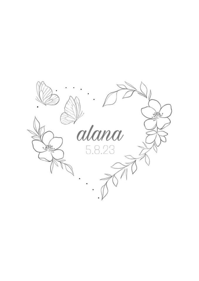 Tattoo Ideas First Born, Tattoo Ideas For First Born Daughter, Tattoo Ideas Baby Girl, First Time Mom Tattoo, Daughter Tattoo Ideas For Mom, Nan Memorial Tattoo, Name Tattoos For Daughter, 3 Names Tattoo Ideas For Women, Simple Baby Tattoos For Moms