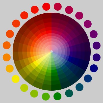 the color wheel with an arrow pointing to it's center and two colors on each side