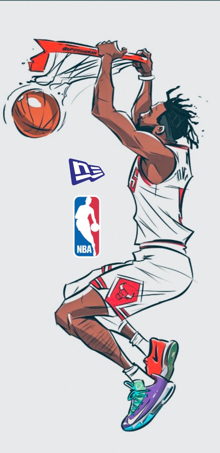 a drawing of a man holding a basketball in his right hand and wearing sneakers on the other