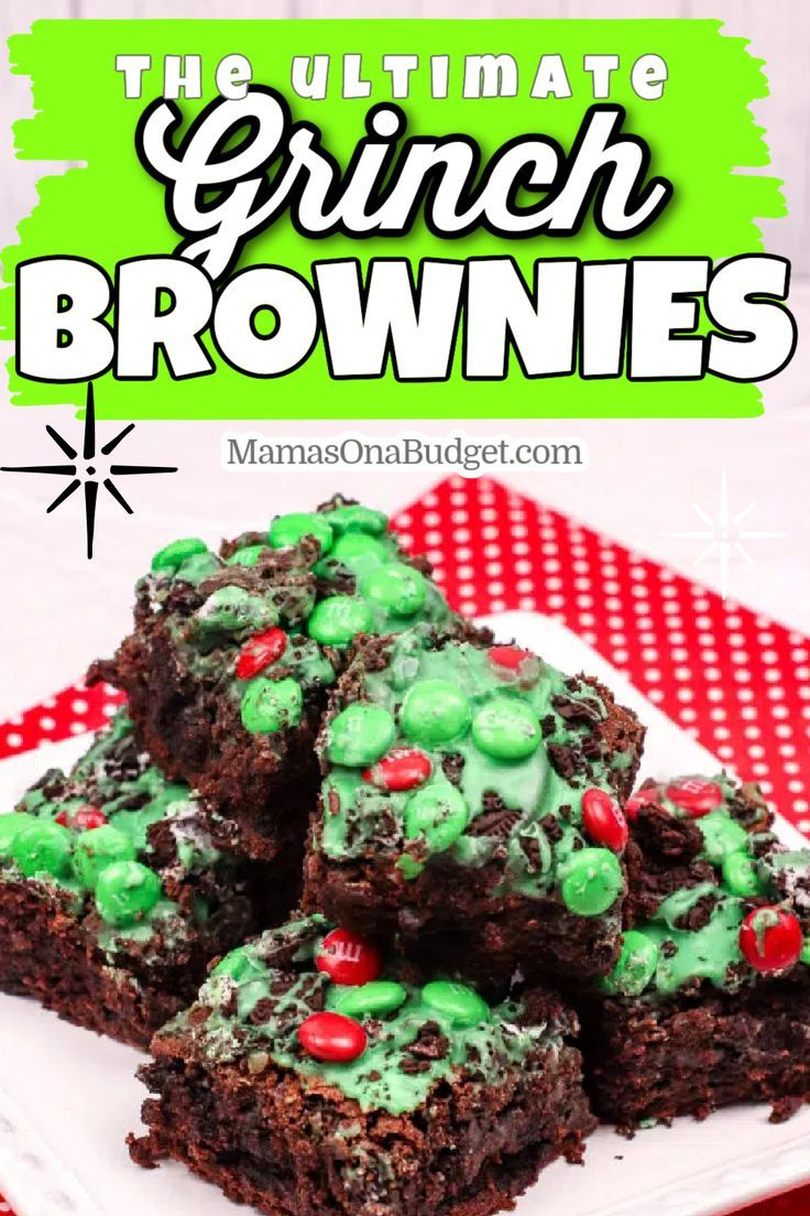 christmas brownies on a plate with green frosting