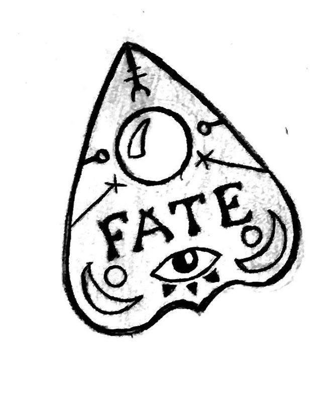 a black and white drawing of a piece of pizza with the word fatfoo on it