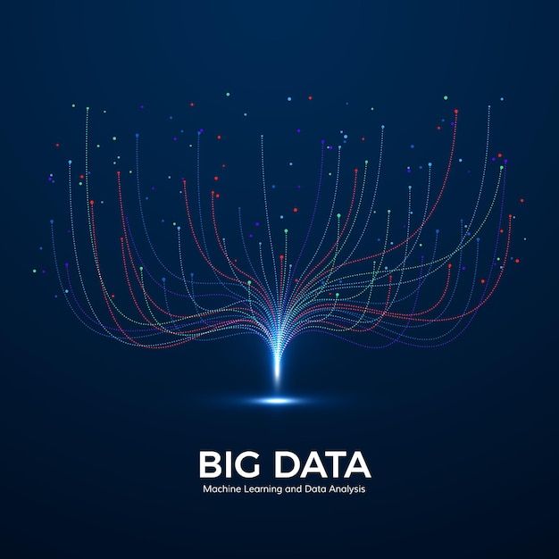 an abstract background with lines and dots in the shape of a big data book on a dark blue background