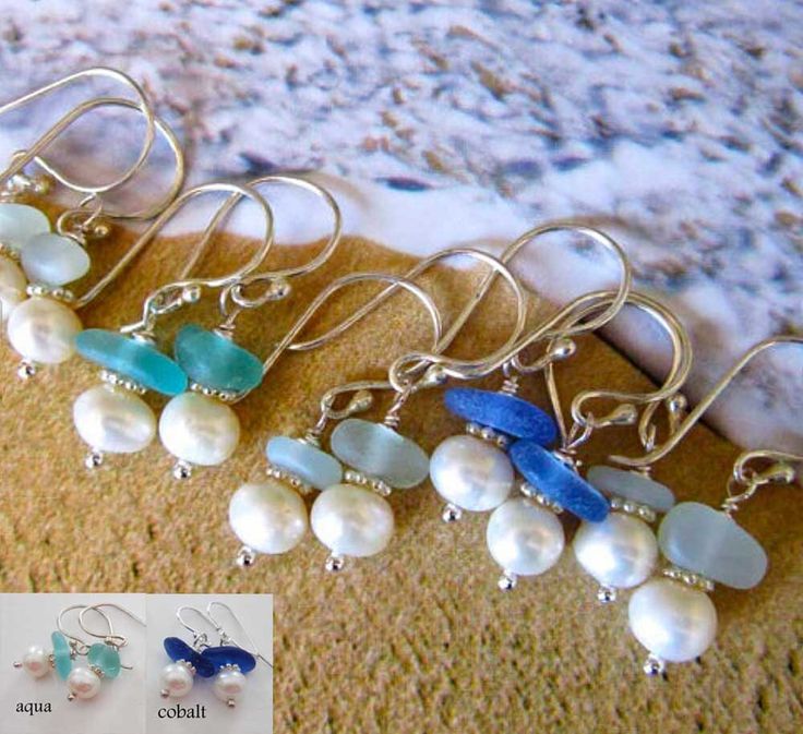 "Cobalt Blue Sea Glass and Pearl Beach Wedding Hawaiian Earrings by The Beached Mermaid Wave-tossed Hawaiian sea glass and lustrous freshwater pearls combine to make stunning beach wedding earrings for yourself or your bridesmaid.  I have chosen my most beautiful sea glass for these exquisite earrings.  The sea glass, also known as beach glass, was collected by me on the North Shore of Oahu.  The pearls and sea glass are accented by silver plate daisy spacers and hand wire wrapped in silver wire Beach Glass Earrings, Beached Mermaid, Pearl Earrings Bride, Hawaiian Earrings, Beach Wedding Earrings, Bride Earrings Pearl, Pebble Jewelry, Earrings Bride, Pearl Beach