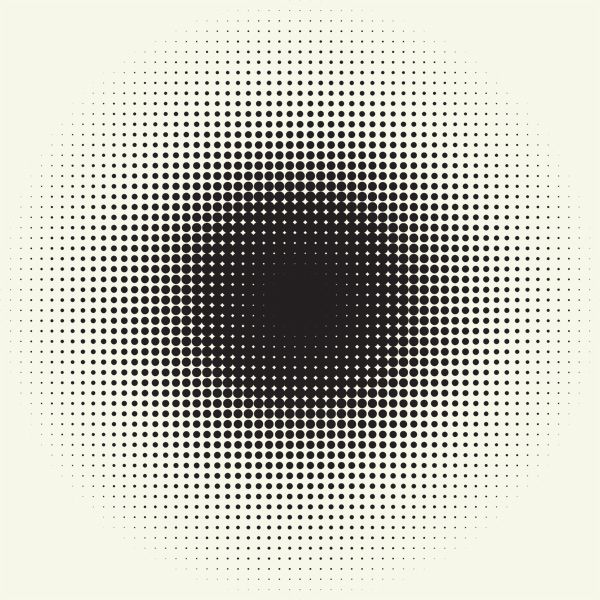 an abstract black and white background with halftone dots in the shape of a circle