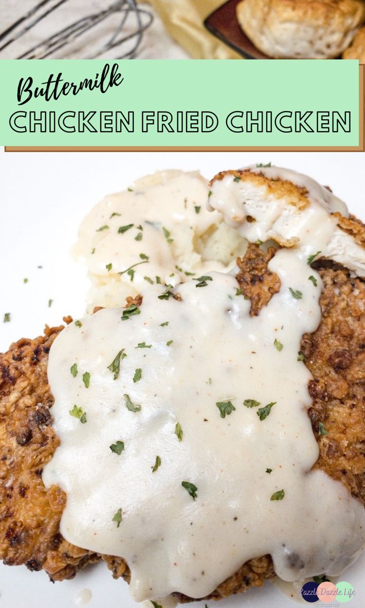 chicken fried with gravy on a plate