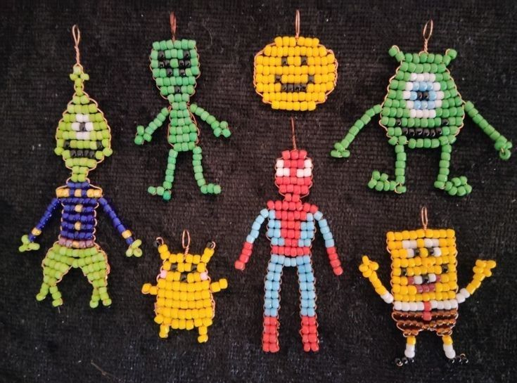 the beaded toy figures are all different colors