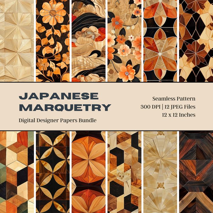 japanese marquetry digital papers bundle