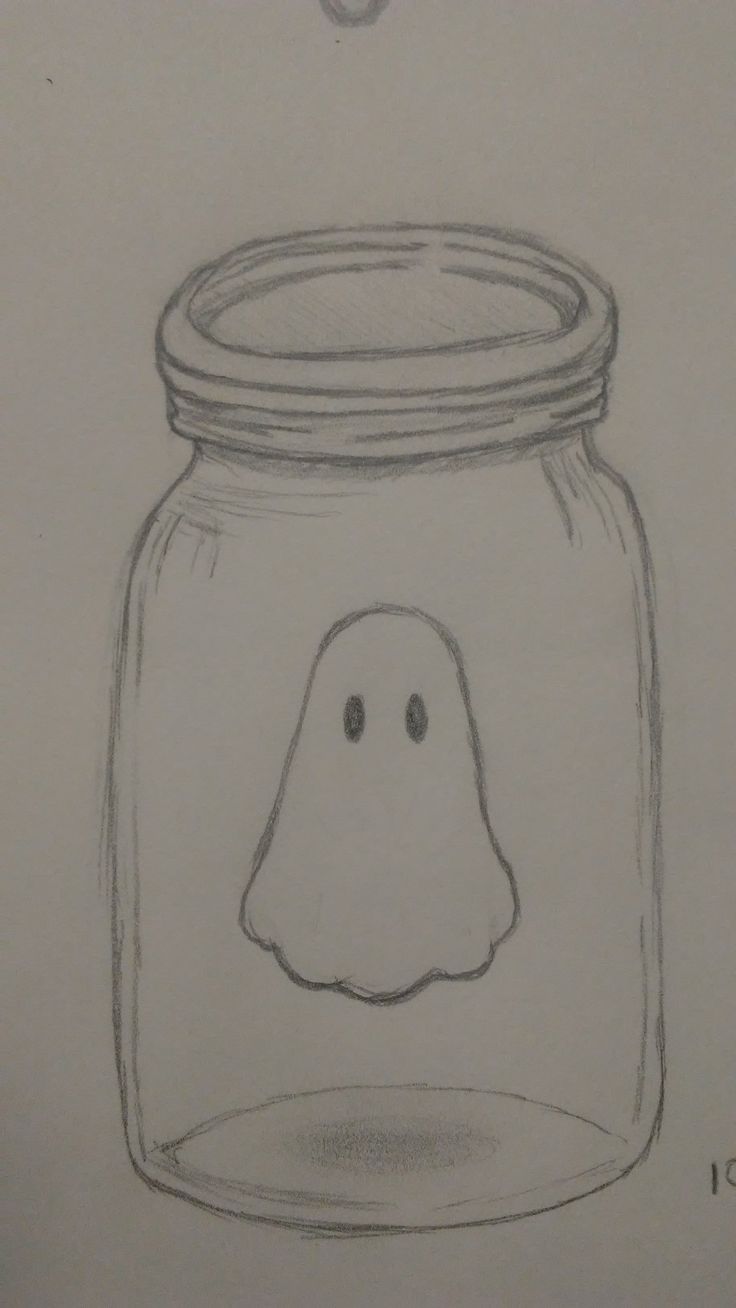 a drawing of a jar with a ghost in it