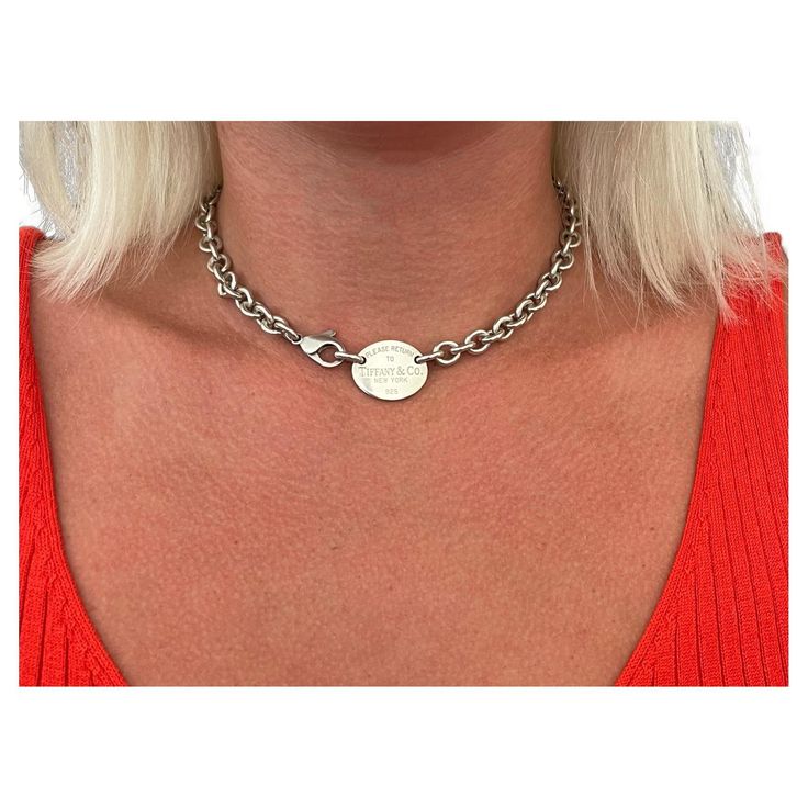 \Necklace Specifications: Brand: Tiffany & Co. Metal: Sterling Silver, AG 925 Chain Length: 15" Total Weight: ~52.1 Grams Condition: Vintage, very good Stamped: "Tiffany &Co" "925" Tag measures: 22.5 mm x 17.9 mm 100% Authentic Tiffany & Co. Retail: $775 Classy Nail, Tiffany And Co Necklace, Classy Nail Designs, Return To Tiffany, Oval Necklace, Toggle Necklace, Tiffany And Co, Classy Nails, Tag Necklace