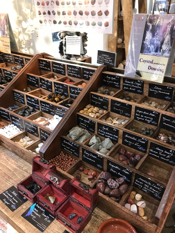 an assortment of rocks and other items on display