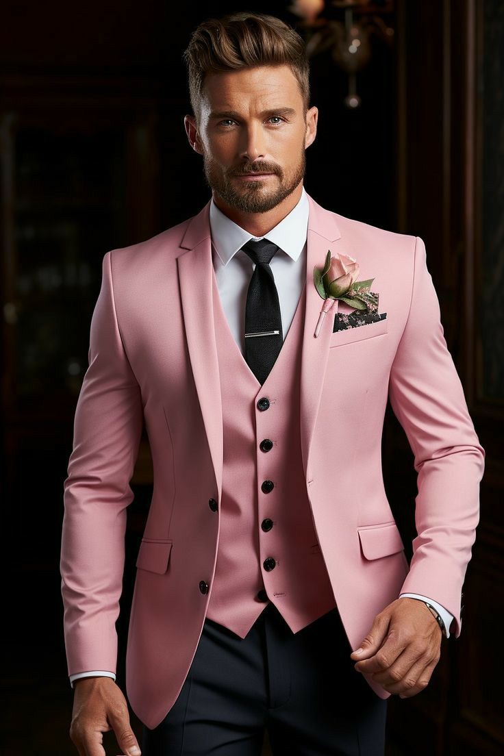 Pink Blazer Outfit For Men, Pink Suit Men, Boy Prom Outfit, Prom Outfits For Guys, Pink Suits, Pink Tuxedo, Best Wedding Suits, Stylish Mens Suits, Medical Animation