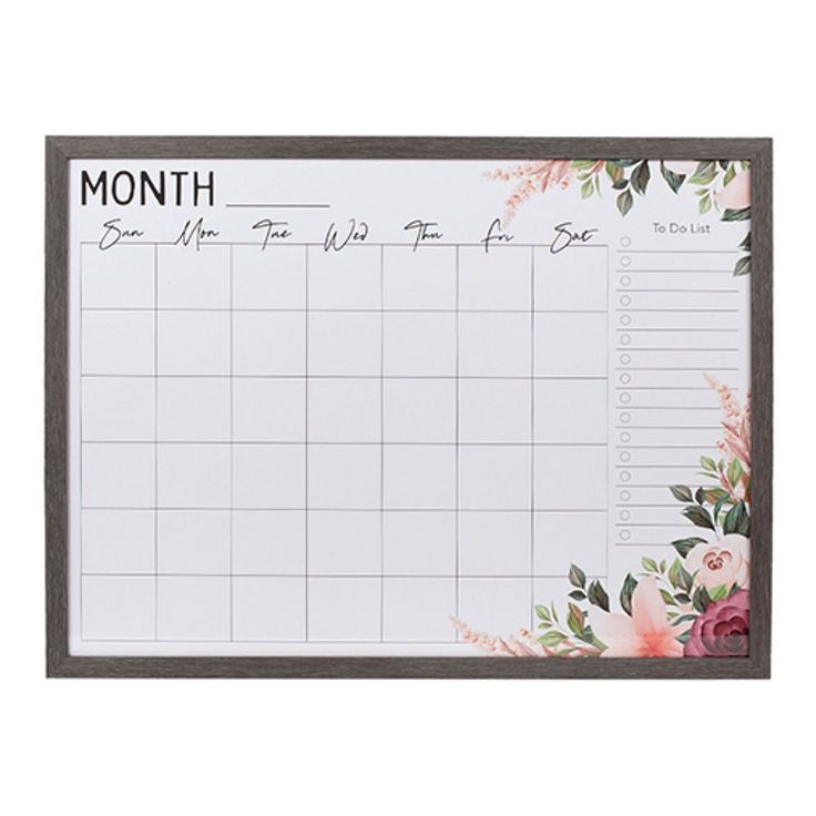 a calendar with flowers on it and the word month written in black ink, is shown