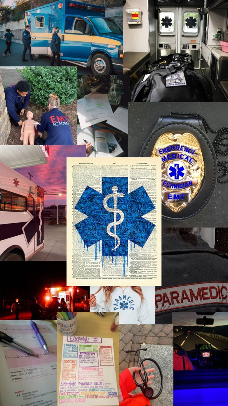 many different pictures are shown in this collage, including police cars and ambulances