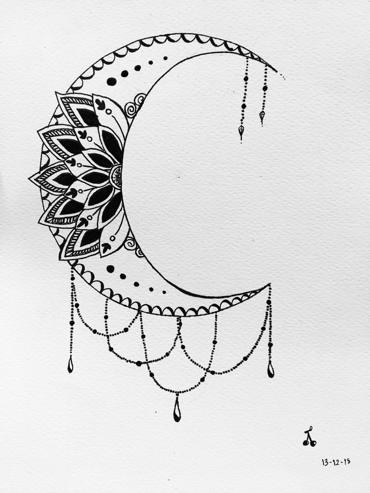 a drawing of a crescent with flowers on it