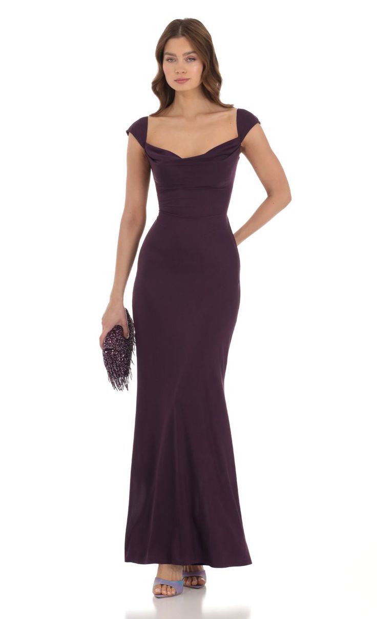 Strappy Cowl Neck Maxi Dress in Purple | LUCY IN THE SKY Affordable Formal Dresses, Cowl Neck Maxi Dress, Prom Dress Inspo, Military Ball, Prom Dress Inspiration, Cute Prom Dresses, Grad Dresses, Shop Maxi Dresses, Looks Vintage