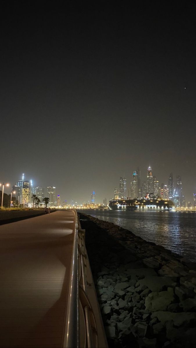 the city skyline is lit up at night by the water's edge, as seen from across the bay