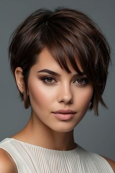 Short French Bob With Fringe, Pixie Hairstyle Women, Bun Hairstyles Sleek, "bixie" Haircut 2024, Shortish Haircuts, Hairstyles Sleek, Short Bleached Hair, Bun Easy, Short Hair Fringe