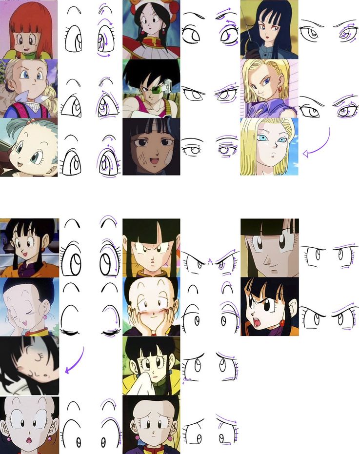 an anime character's face with different facial expressions and their eyes are drawn in various ways