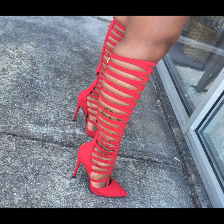 Red Gladiator Pumps. Baddie Heels, Gladiator Boots, Big Girl Fashion, High Fashion Outfits, High Heels Shoes, Hot Shoes, Big Girl, Heels Shoes, Lady In Red