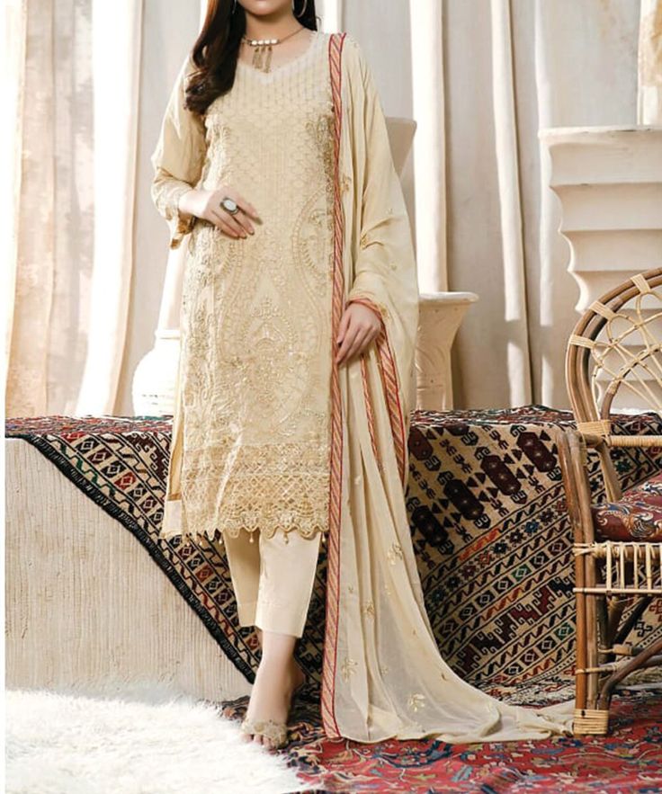 Buy the latest collection of Pakistani Party dresses from Nazon Brand and experience the best about eastern clothes. Are you ready to buy The Latest Pakistani Women's Party Dresses? * Color- Cream (Same as picture)  * Fancy & Exclusive Embroidered Chiffon * Fully Stitched Suit * Exclusive Fancy Dupatta * Product Size- M/L/XL          * Medium- Chest: 40″ Lenght: 48″      * Large- Chest: 42″ Lenght: 48″  * Xtra Large- Chest: 44″ Lenght: 48″  * Dimensions- 12×12×2 in  * Weight-2.4 lbs  Hand-washing or dry-cleaning is recommended. We provide a wide range of Pakistani women's clothing. Saree, Kamiz Choli, Kurti, Lehenga Choli, Churidar, Patiala Salwar, and so on. Disclaimer: Due To The Photographic Lighting & Different Screen Calibrations, The Colors Of The Original Product May Slightly Vary F Traditional Cream Drape Dress For Diwali, Traditional Drape Cream Dress For Diwali, Cream Designer Dress For Diwali, Designer Cream Dresses For Diwali, Floor-length Beige Dupatta For Eid, Beige Floor-length Dupatta For Eid, Traditional Naqshi Dress For Eid, Anarkali Cream Dress For Festivals, Bollywood Designer Cream Dress