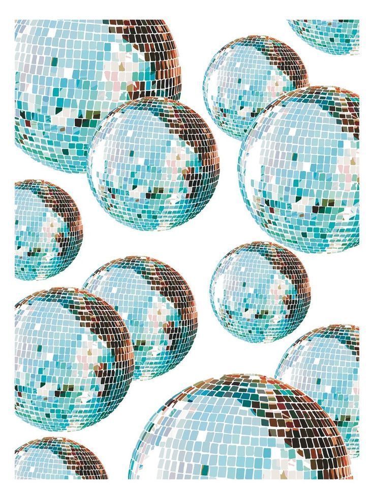 many shiny blue disco balls are arranged together