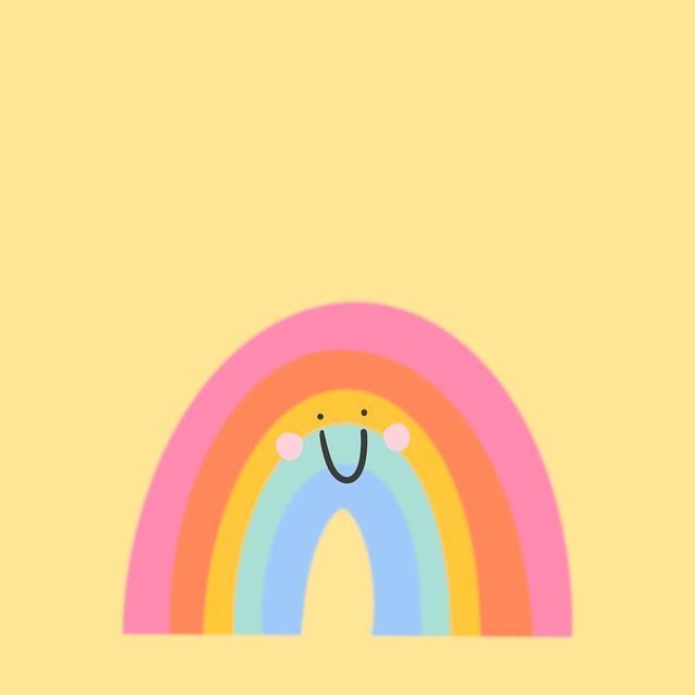 a cartoon rainbow with a smiley face on it's side and the word happy written in