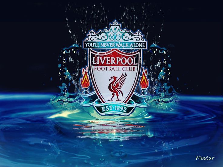 the liverpool football club logo is shown in red and black with water splashing around it