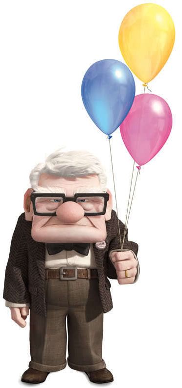 an old man holding balloons with the words happy birthday