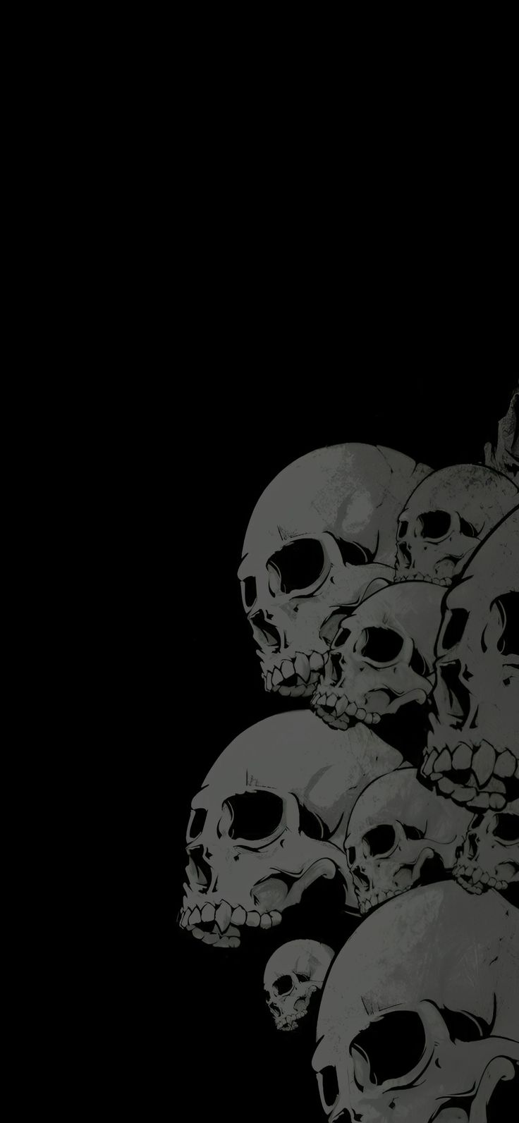 a bunch of skulls that are sitting in the dark