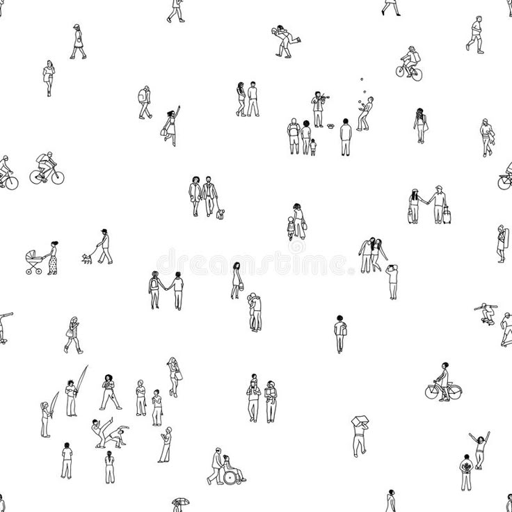 black and white drawing of people walking on the street