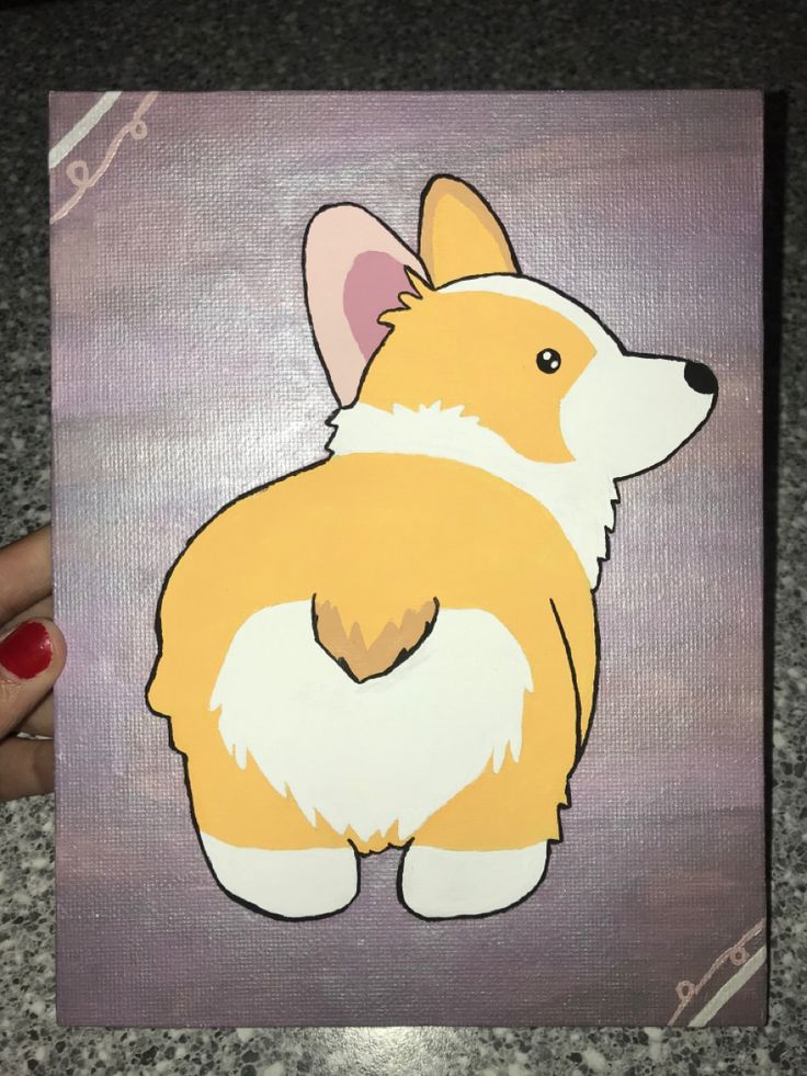 a painting of a corgi dog on a purple background