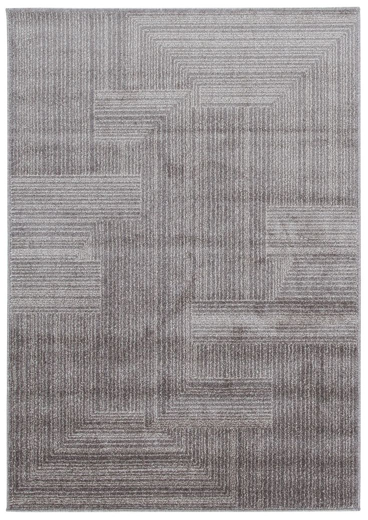 a gray rug with squares and lines on it