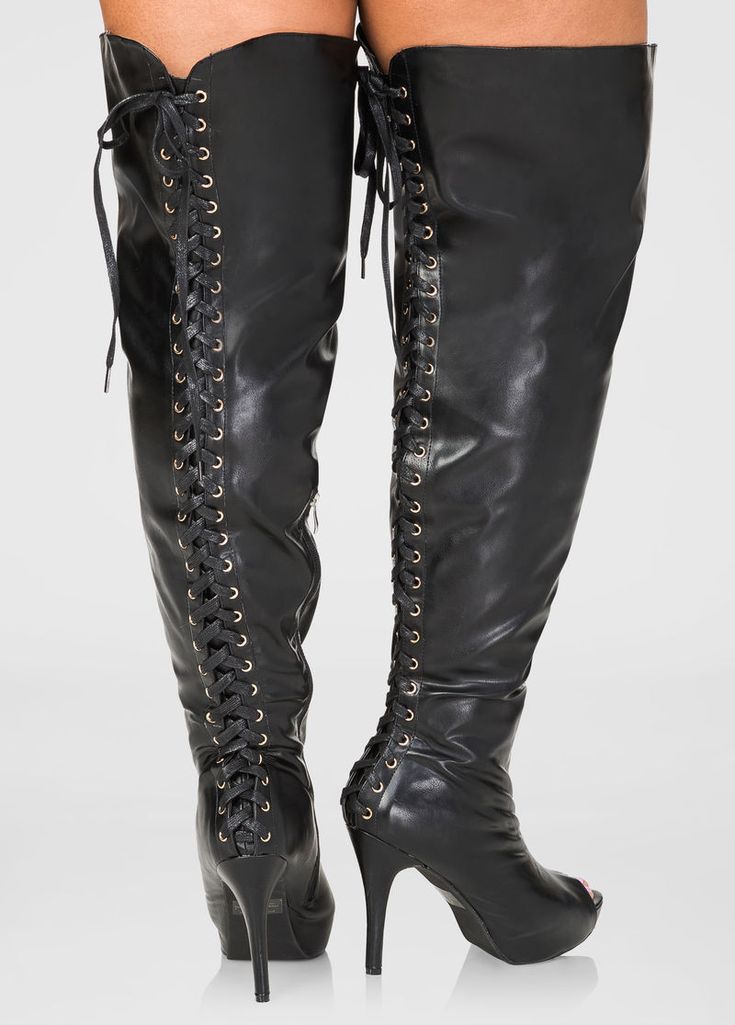 Lace-Up Over The Knee Boots - Wide Calf, Wide Width Lace-Up Over The Knee Boots - Wide Calf, Wide Width Shoe Diva, Heels Gucci, Black Heels Low, Boots Wide, Wide Width Boots, High Heels Boots, Thigh Boots, Thigh High Boots Heels, Black Platform Boots