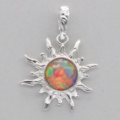 Premium Quality Purple FIRE OPAL Sun Pendant - 925 STERLING SILVER #124e, Fashion Jewelry Silver Opal Round Jewelry, Vintage Silver Opal Round Jewelry, Iridescent Sterling Silver Round Jewelry, Iridescent Round Sterling Silver Jewelry, Silver Opal Jewelry With Round Stone, Hypoallergenic Sterling Silver Iridescent Jewelry, Hypoallergenic Iridescent Sterling Silver Jewelry, Celestial Silver Opal Jewelry, Celestial Style Silver Opal Jewelry