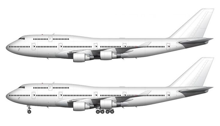 an airplane is shown in three different views