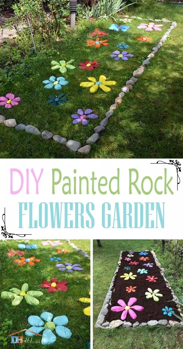 an easy diy painted rock flower garden for kids to play with in the yard