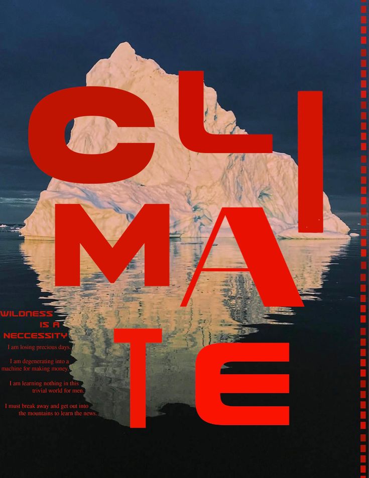 an iceberg with the words climate in red on it's side