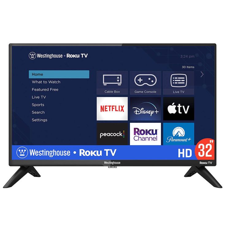 the westinghouse roku tv is shown in front of a white background with blue lettering