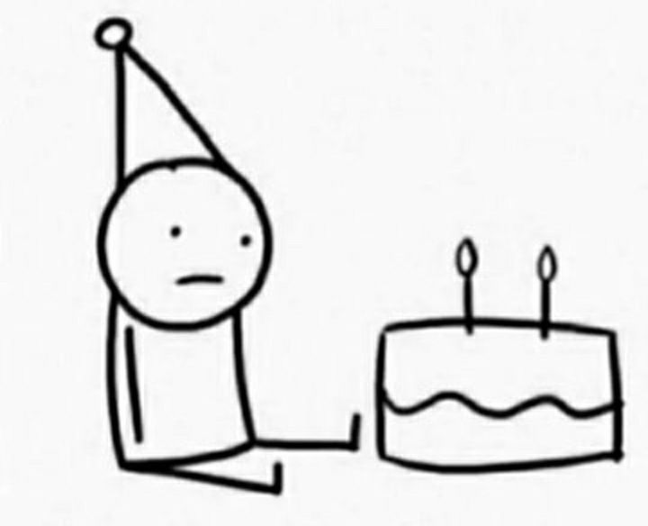 a drawing of a person blowing out candles on a cake