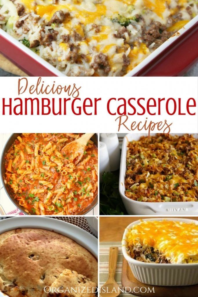 delicious hamburger casserole recipe collage with text overlay